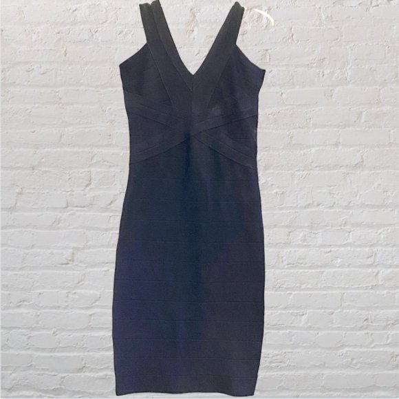 VENUS -- Bandage Dress, Black, Shoulder Straps, Zip Back, Knee Length, Stretchy - Picture 10 of 16